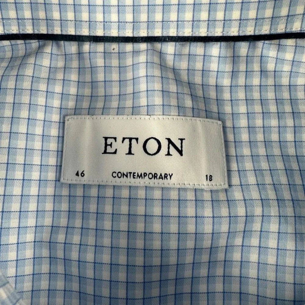 Eton Dress Shirt Men XXL 18 46 Blue White Micro Check Cotton Contemporary York